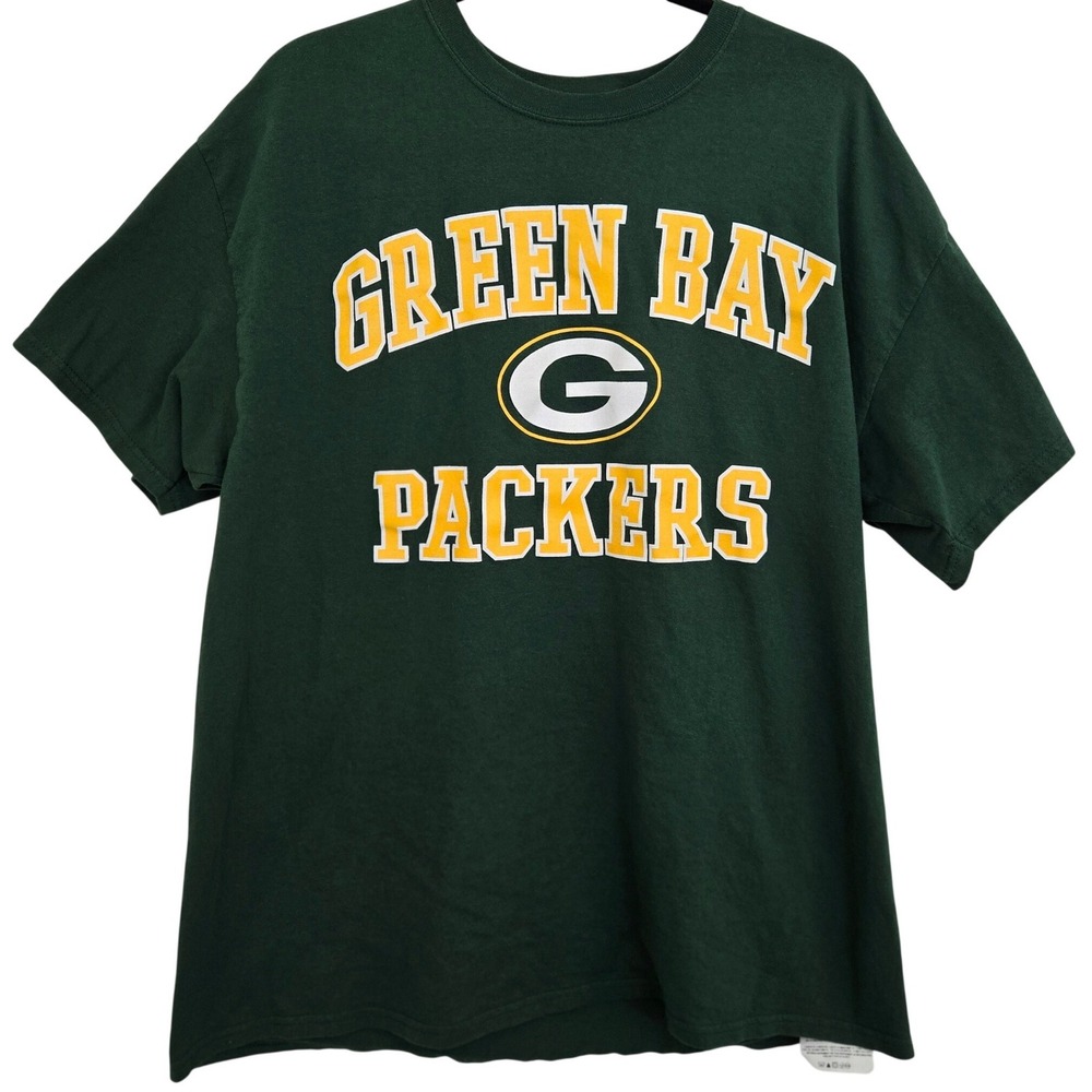 Green Bay Packers T Shirt  XL Green Majestic NFL‎ Football Tee Cotton Tiny Flaw